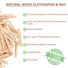 Load image into Gallery viewer, Natural Wood Clothespins &amp; Clothespin Bag - 100 Large Laundry Pegs with Large Clothes Pins Bag
