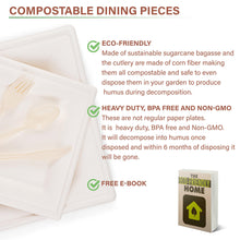 Load image into Gallery viewer, Square Compostable Eco-Friendly Plates &amp; Silverware 250 Count Set
