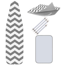 Load image into Gallery viewer, Chevron Ironing Board Cover - Scorch Proof with Bonus Adjustable Fasteners and Protective Mesh (15&quot; X 54&quot; - Grey &amp; White)
