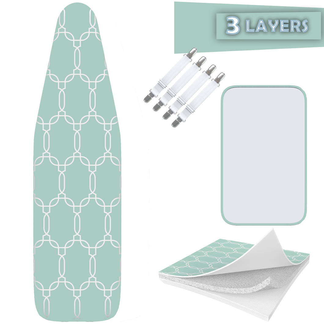 TriFusion Silicone Ironing Board Cover - Scorch Proof with Bonus Adjustable Fasteners and Protective Mesh (15