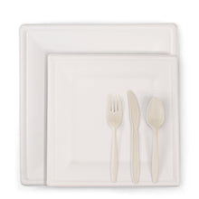 Load image into Gallery viewer, Square Compostable Eco-Friendly Plates &amp; Silverware 250 Count Set
